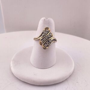 Vintage 14k Yellow Gold & Diamond Wave Ring, Size 5.75